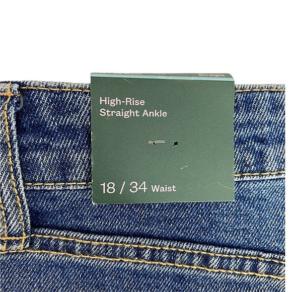 Wild Fable Womens Jeans Size 18 / 34 High Rise Raw Hem Straight Ankle Blue New - Picture 4 of 12